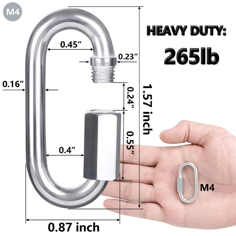 Lsqurel Quick Link, Lsqurel 304 Stainless Steel D Shape Locking Carabiner Heavy Duty Repair Link Pets Keychain for Outdoor Traveling Equipment M4 M6 M8 Capacity 200lb 600lb 1200lb (M4 10Pack) - Image 2